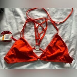 NWT Red Carter Bold Orange Triangle Bikini Top with Gold details